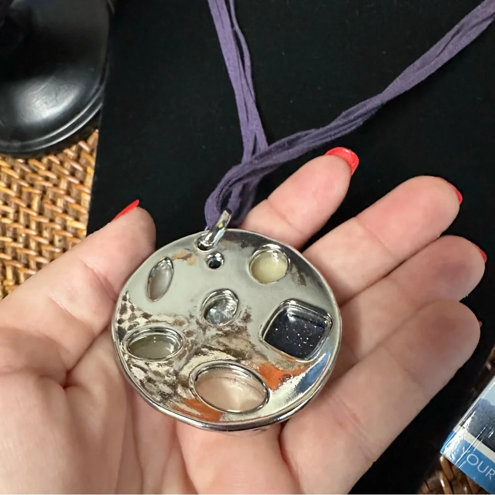 CHICO’S Purple Leather Cord Jeweled Pendant Necklace